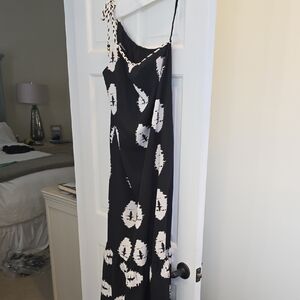 Black and White Tie-Dye Maxi Slip Dress Off Shoulder